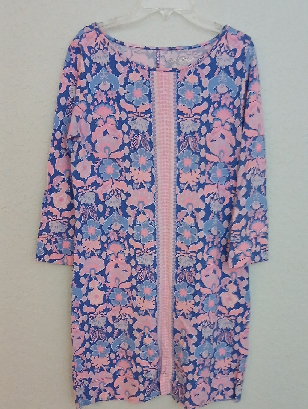 Lilly Pulitzer Pink and Blue Floral Shift Dress with 3/4 Sleeves